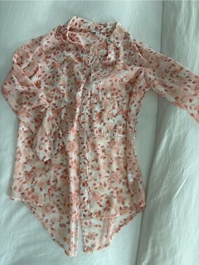 Candie's Pink Floral Sheer Long-Sleeve Blouse